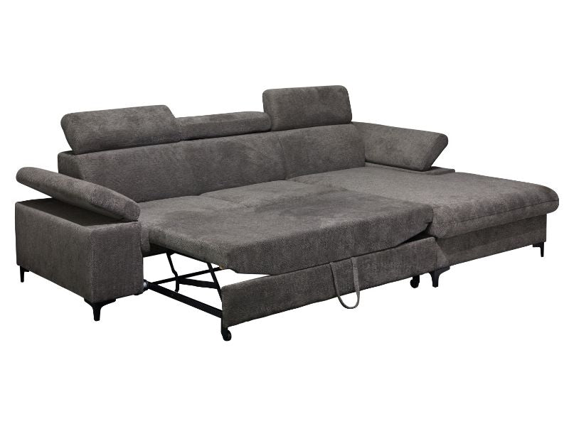 GBO - Hoeksalon 2L met bed en Koffer Macon - Stof Aragon Antraciet - 260x97.0x175cm