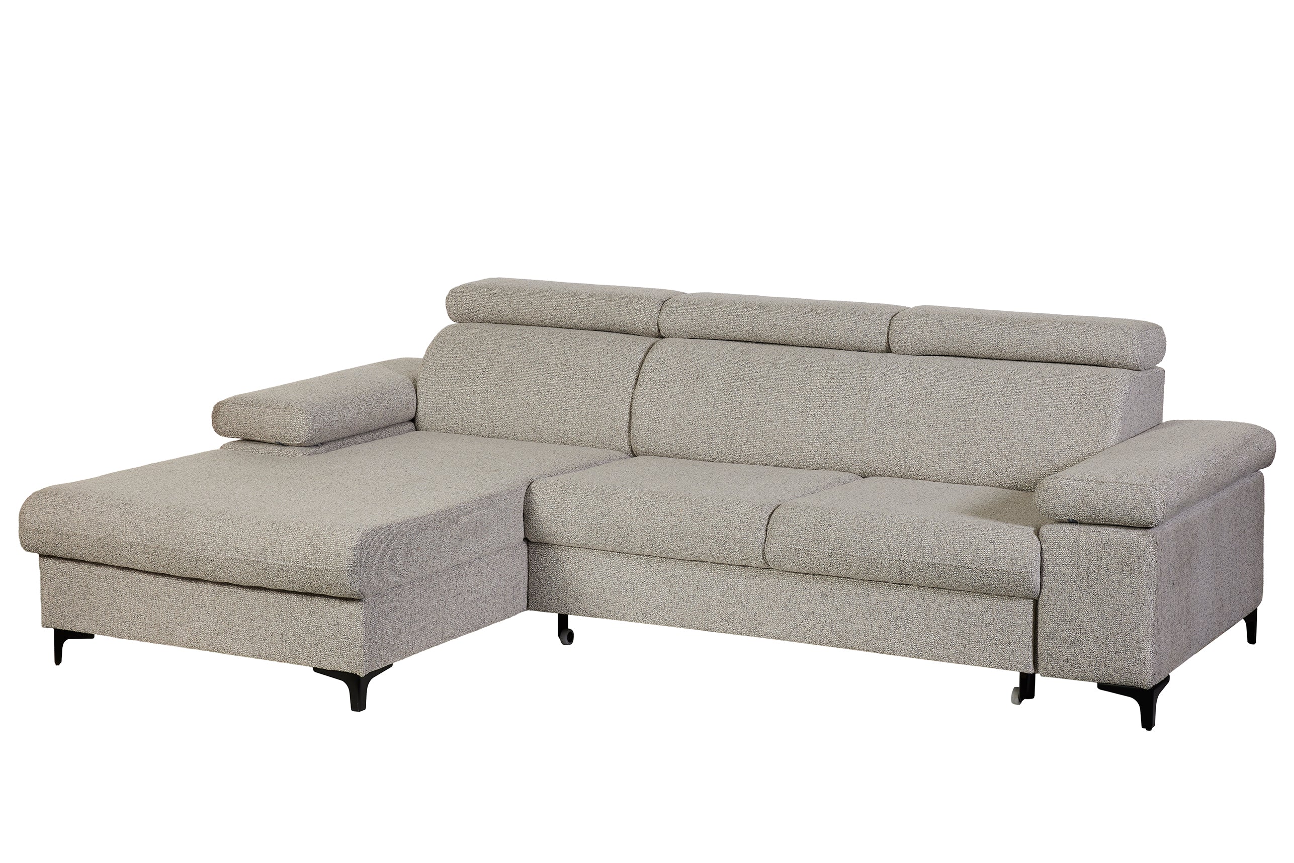 GBO - Hoeksalon L2 met bed en Koffer Macon - Stof Beige - 260x97.0x175cm