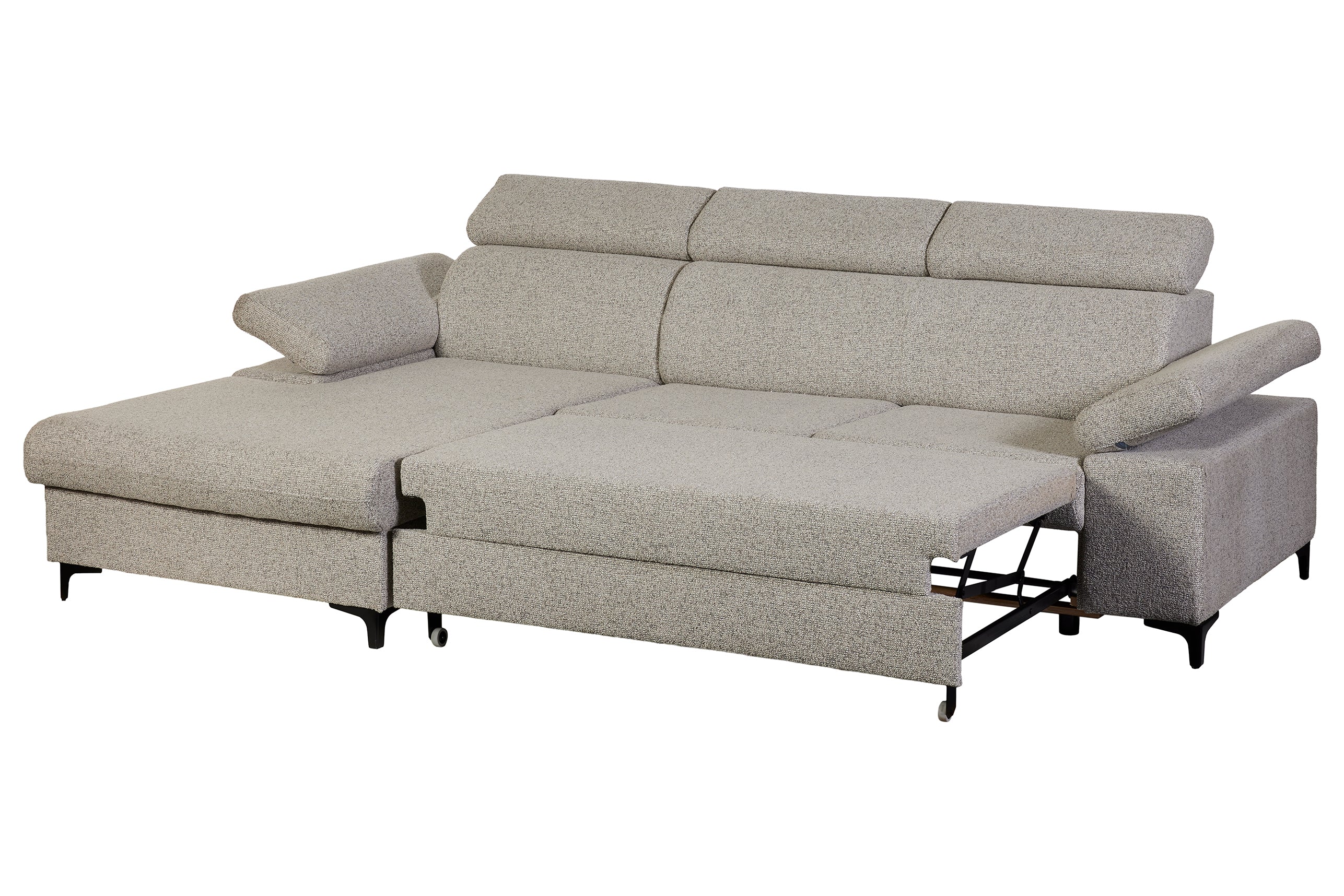 GBO - Hoeksalon L2 met bed en Koffer Macon - Stof Beige - 260x97.0x175cm