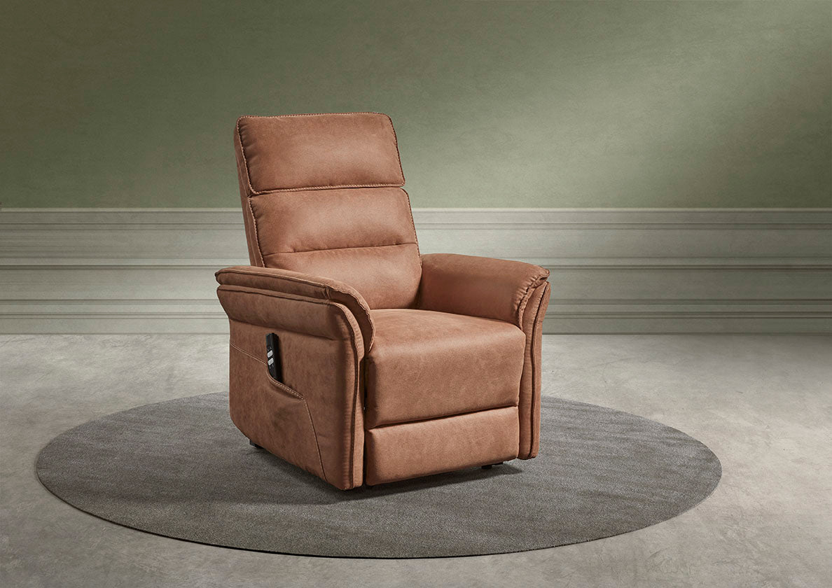 GBO - Fauteuil relax Mandelieu - Tissu cognac - 75x92xh105 cm