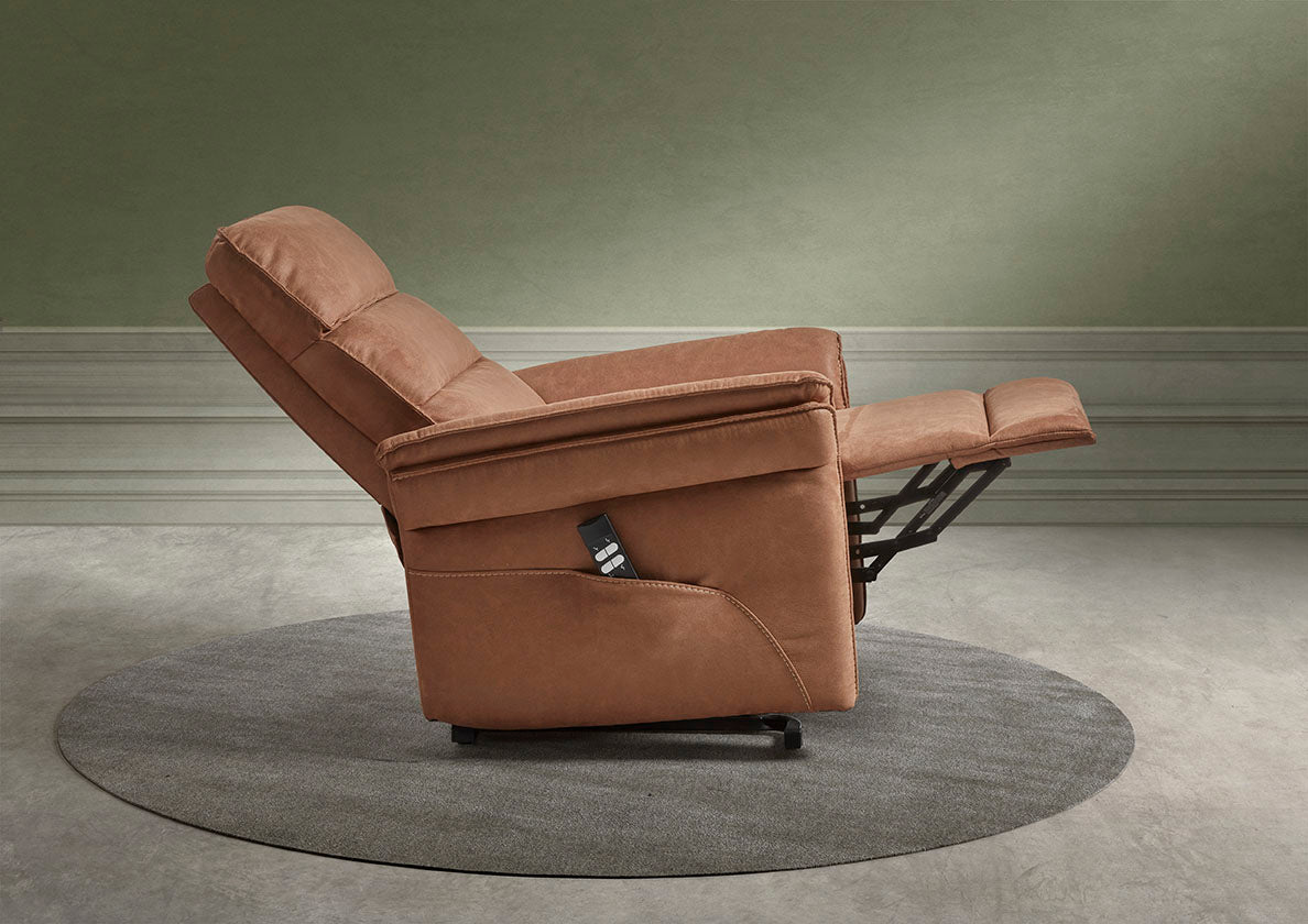 GBO - Fauteuil relax Mandelieu - Tissu cognac - 75x92xh105 cm