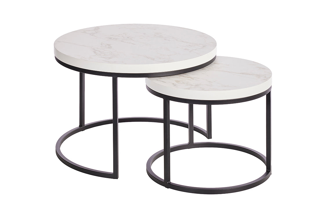 GBO - Table d'appoint SL2303 - Ronde - Halifax Blanc - 76 /56 x H 50 /43 cm