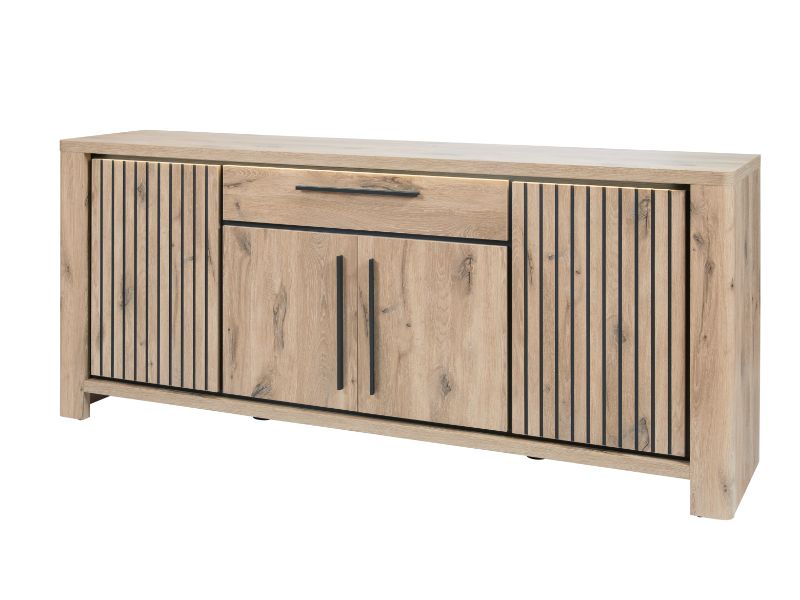 GBO - Bahut Santos – 220x92x50 cm – Mélaminé, Chêne canyon + nox