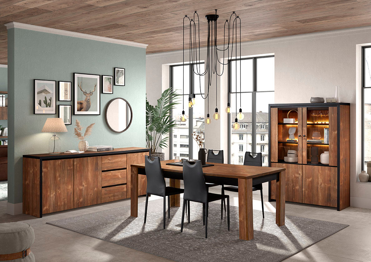 GBO - Ensemble de salle à manger Otto - Ensemble 3 pièces - Chêne Écarlate/Noir