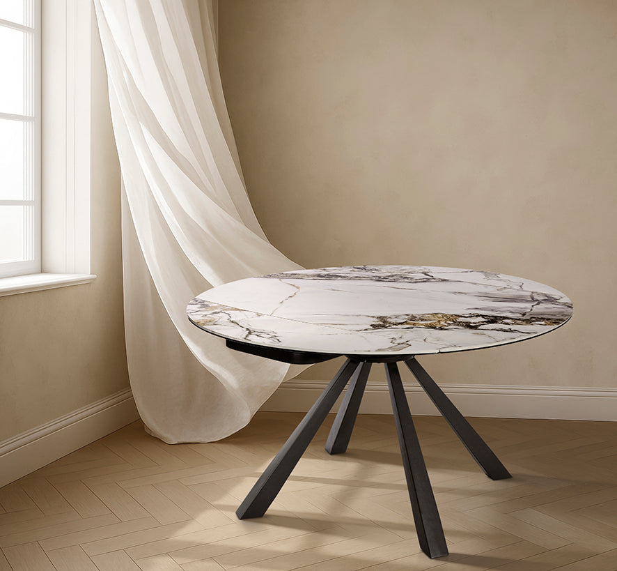 GBO - Table ronde de Kera - Marbre Linate - 115 (190) x 190 x 75 cm