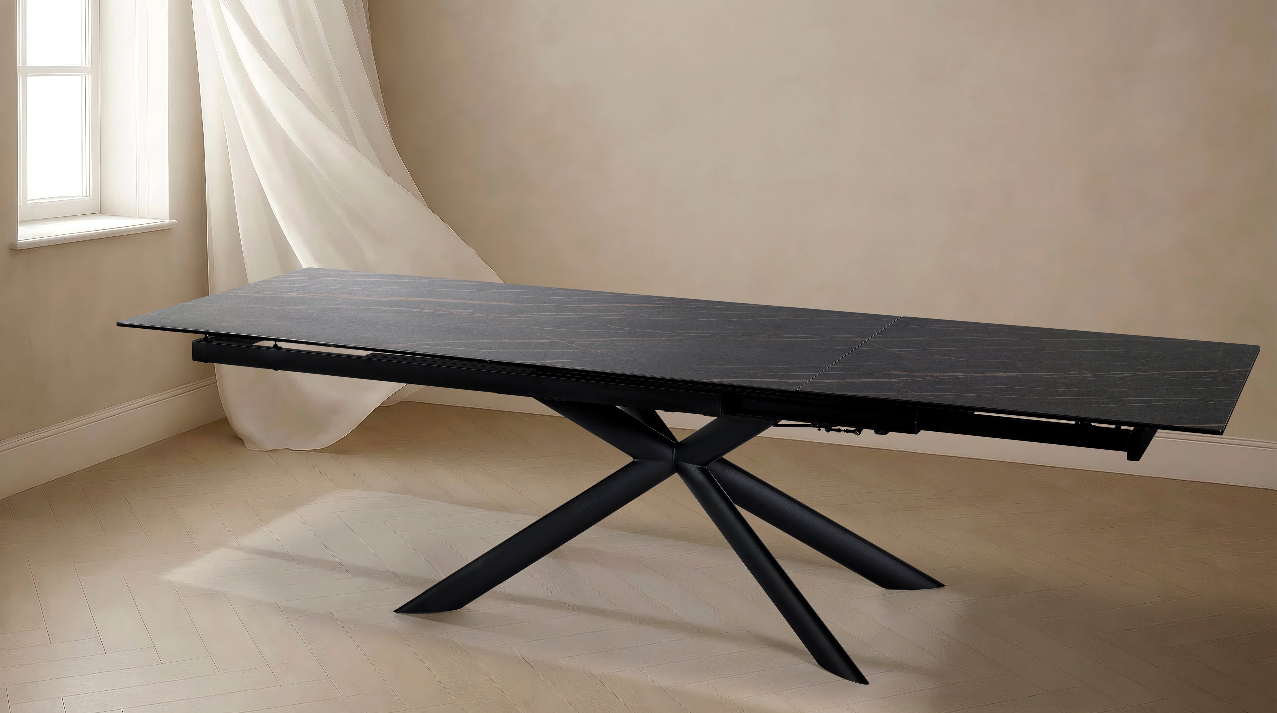 GBO - Table à manger céramique rectangulaire TF2511 - Anthracite - 200 (300) x 100 x 76 cm