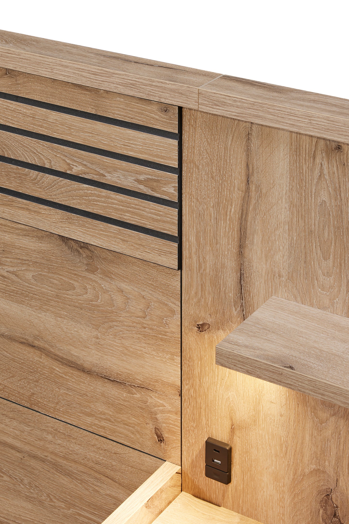 GBO - Tweepersoonsbed + Zijwand +NachtKleerkastjes Tanya - Canyon oak - 160x88x200cm