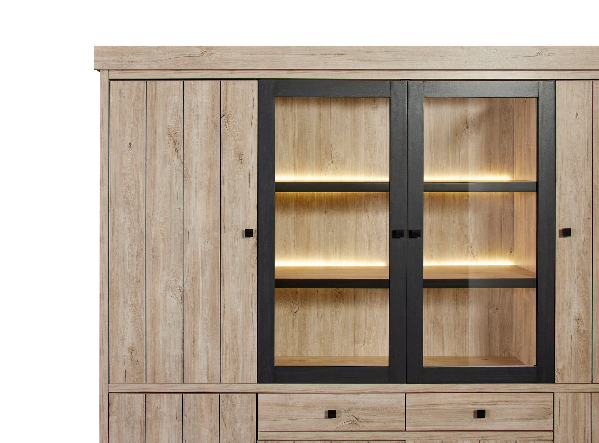 GBO - Verlichting glaskast + Biblio 4D Troy - Beach oak - xxcm