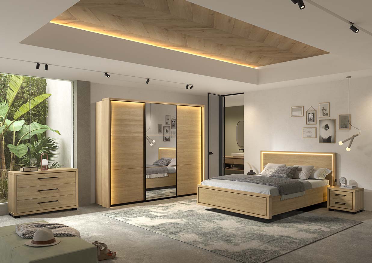 GBO - Slaapkamer set Udine 1 - Kast 253cm + Bed 160 cm + 2 nachttafels