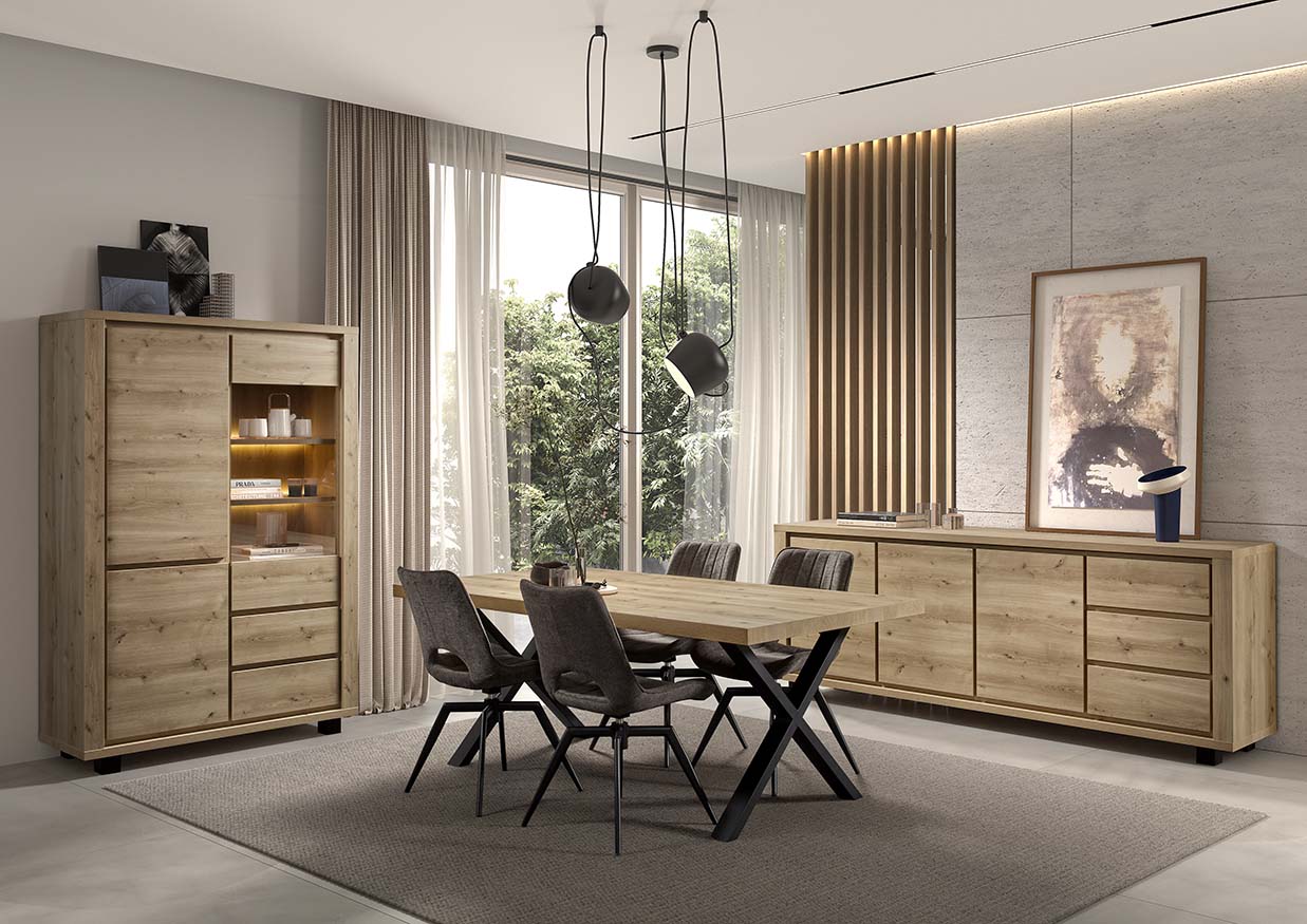 GBO - Eetkamerset Uri - 3-delige set - Hudson oak