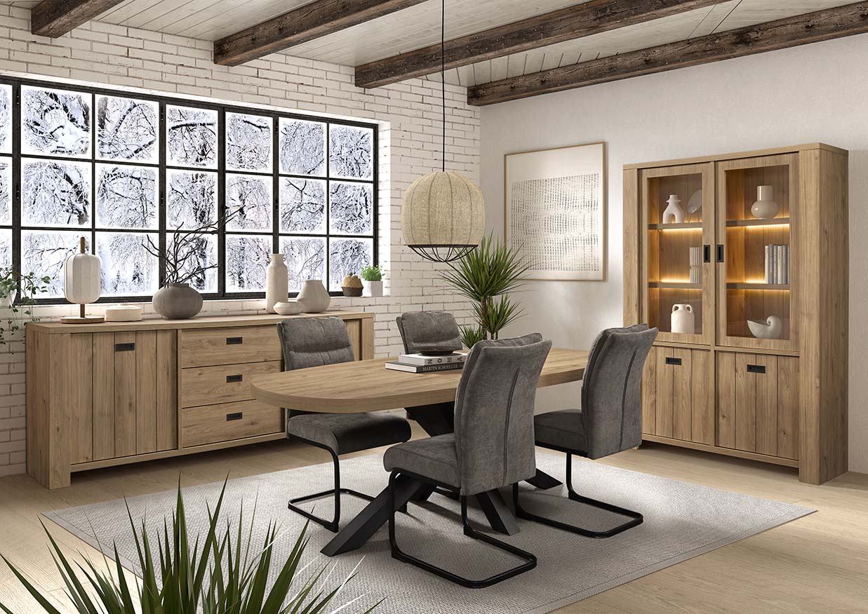 GBO - Table de salle à manger Vernon - Pied central ovale - Chêne Castle - 210x100 cm