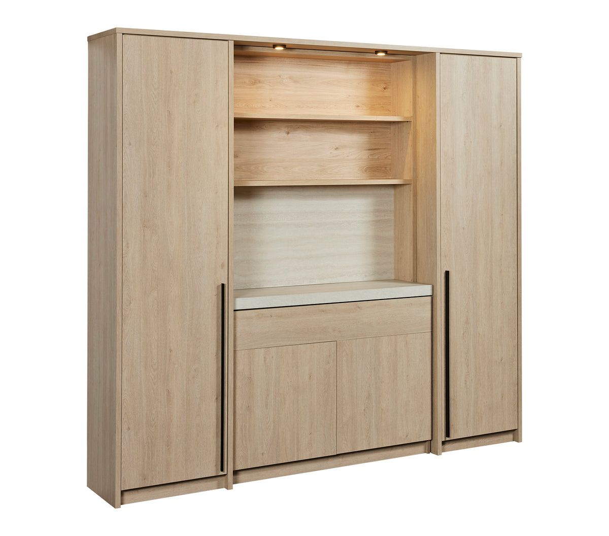 GBO - Paroi de cuisine - Chêne urbain+Travertin - 230x220x46 cm