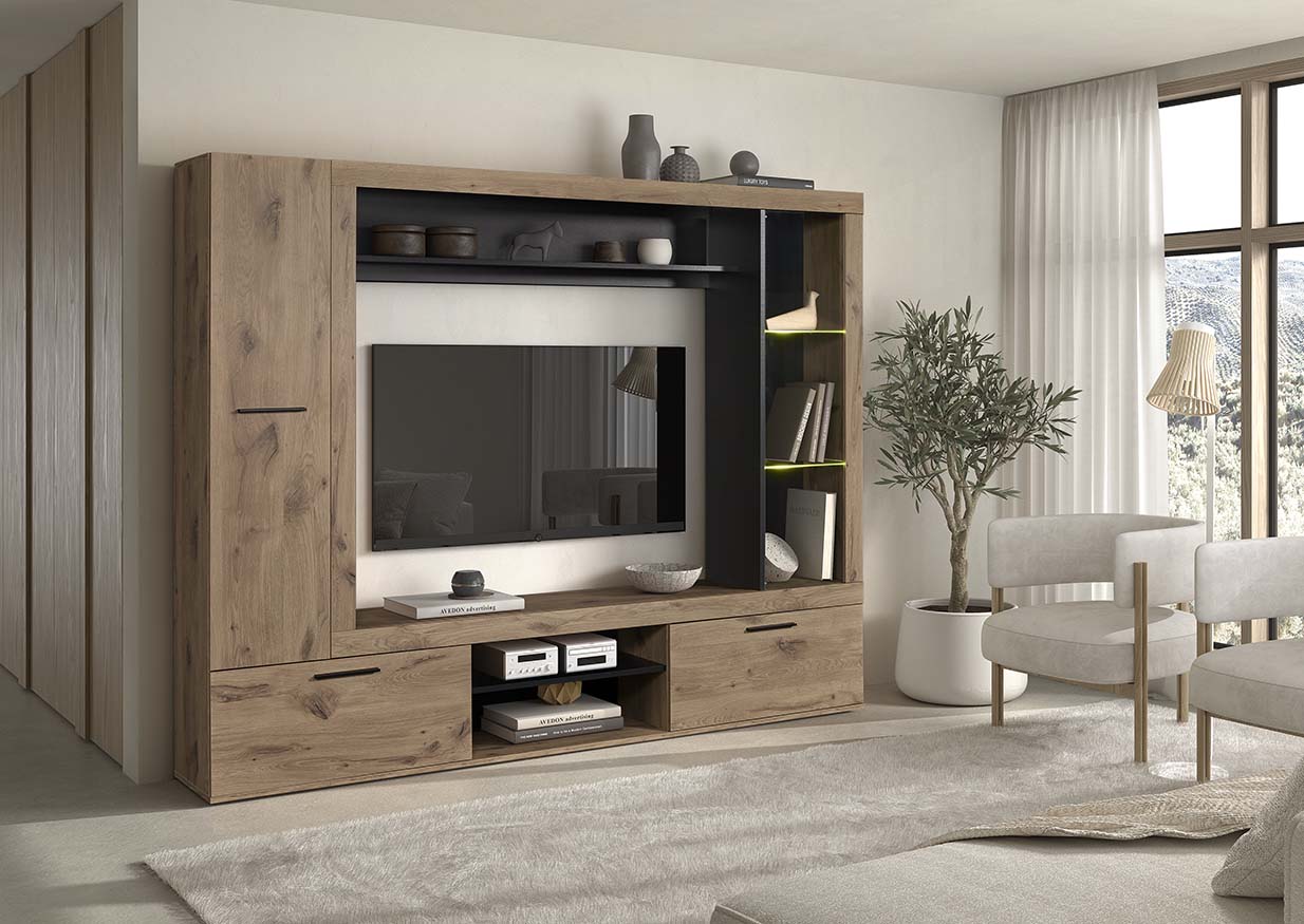 GBO - Meuble TV Vigor - Chêne Canyon - 216x175x35 cm