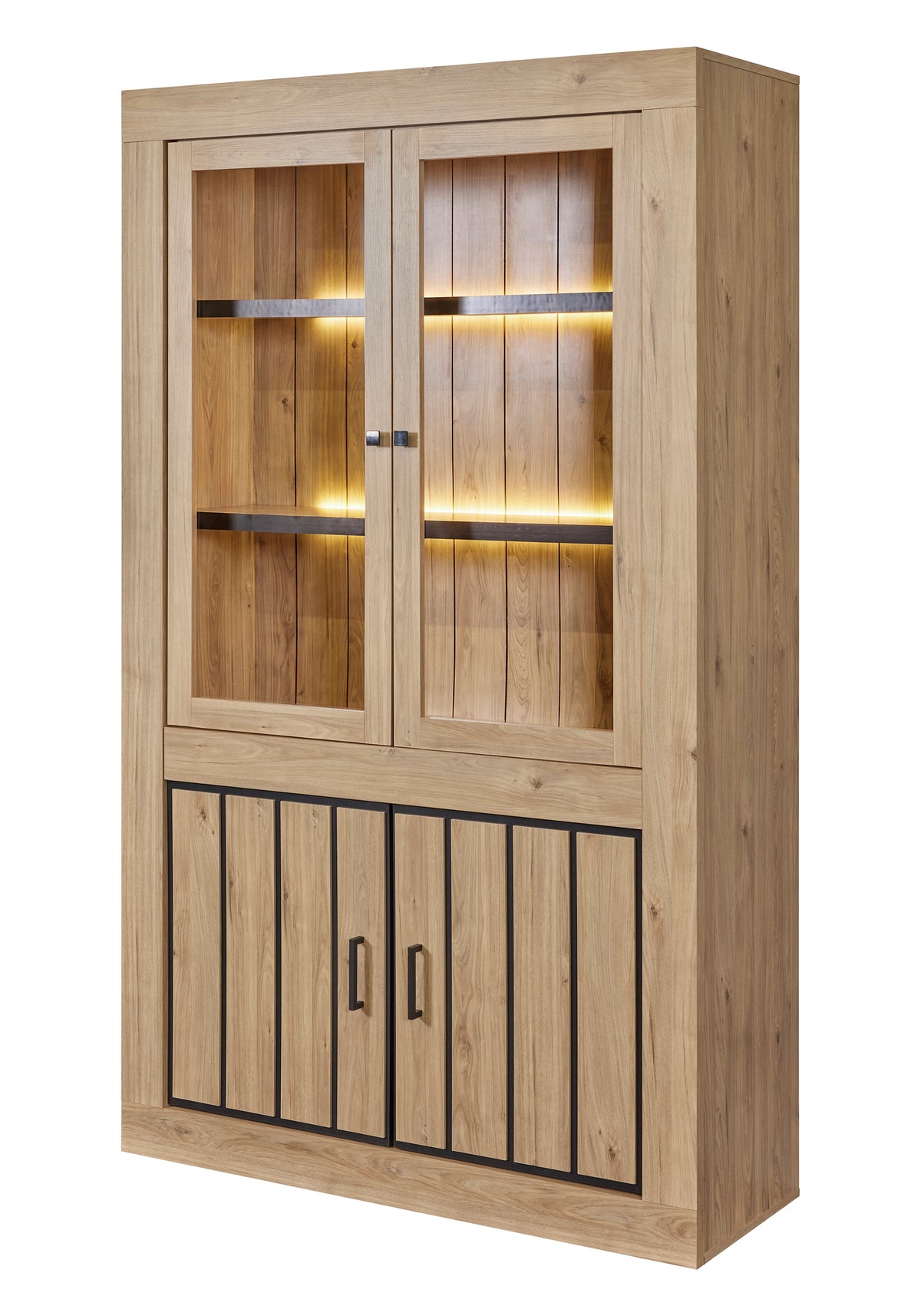 GBO - Glaskast Vinny - Castle Oak - 132x223x48 cm