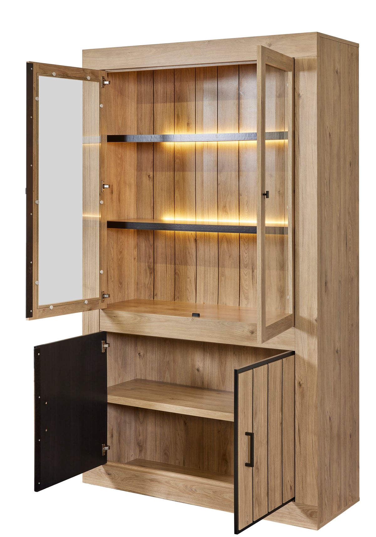 GBO - Glaskast Vinny - Castle Oak - 132x223x48 cm