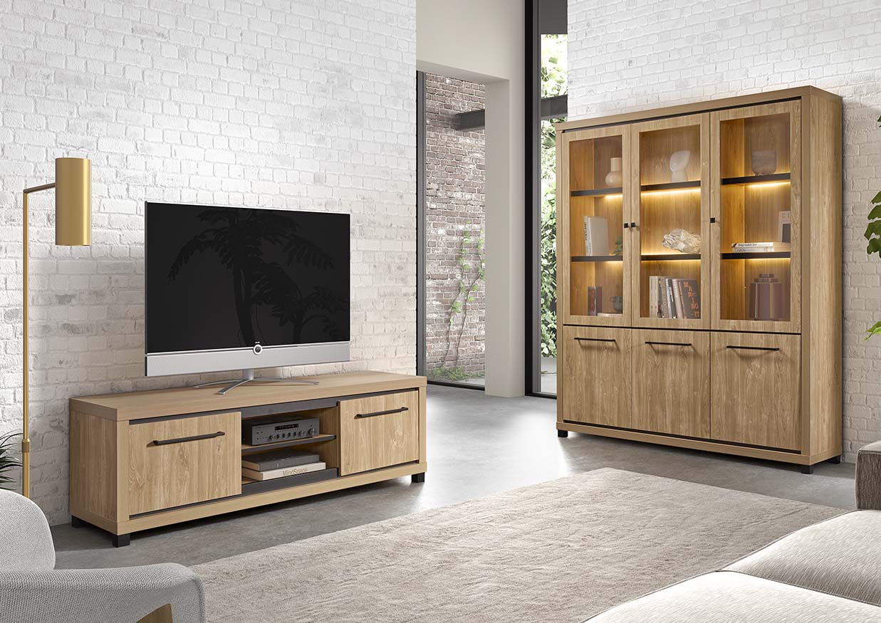 GBO - Meuble TV Vittorio – 165x55x45 cm - Chêne Houston