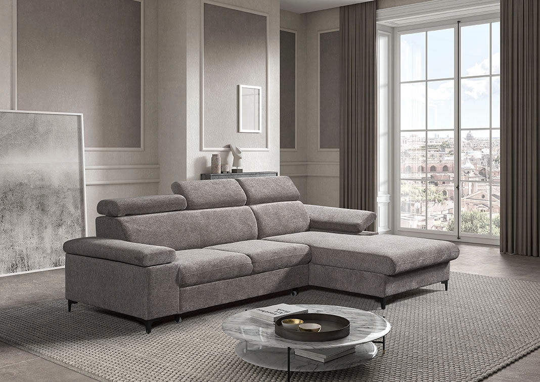 GBO - Hoeksalon 2L met bed en Koffer Macon - Stof Aragon Antraciet - 260x97.0x175cm