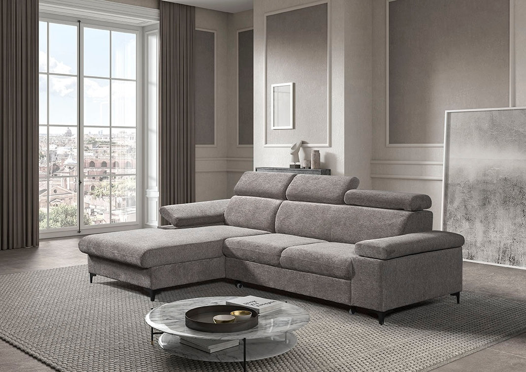 GBO - Hoeksalon L2 met bed en Koffer Macon - Stof Aragon Antraciet - 260x97.0x175cm