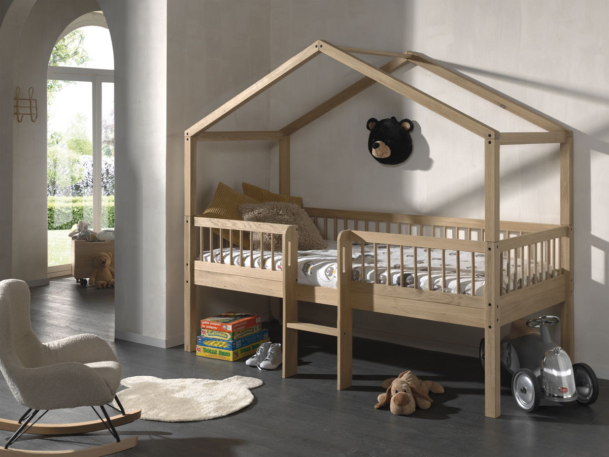Vipack - Huisbed FORREST - Uittrekbed + textiel - Eik - 90x200 cm