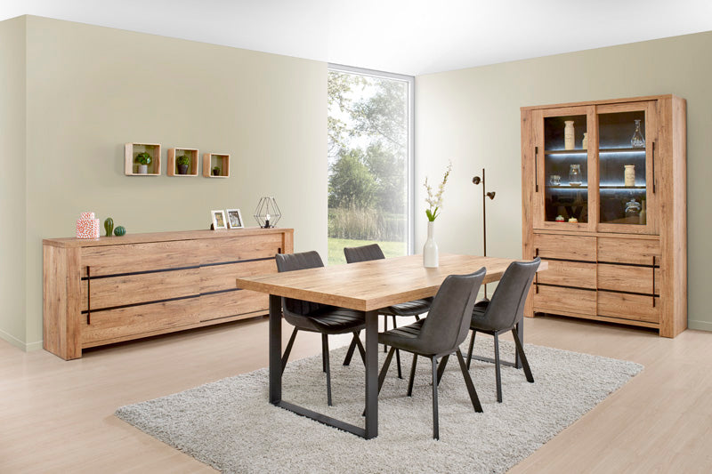 GBO - Ensemble de salle à manger Otto - Ensemble 3 pièces - Chêne Écarlate/Noir