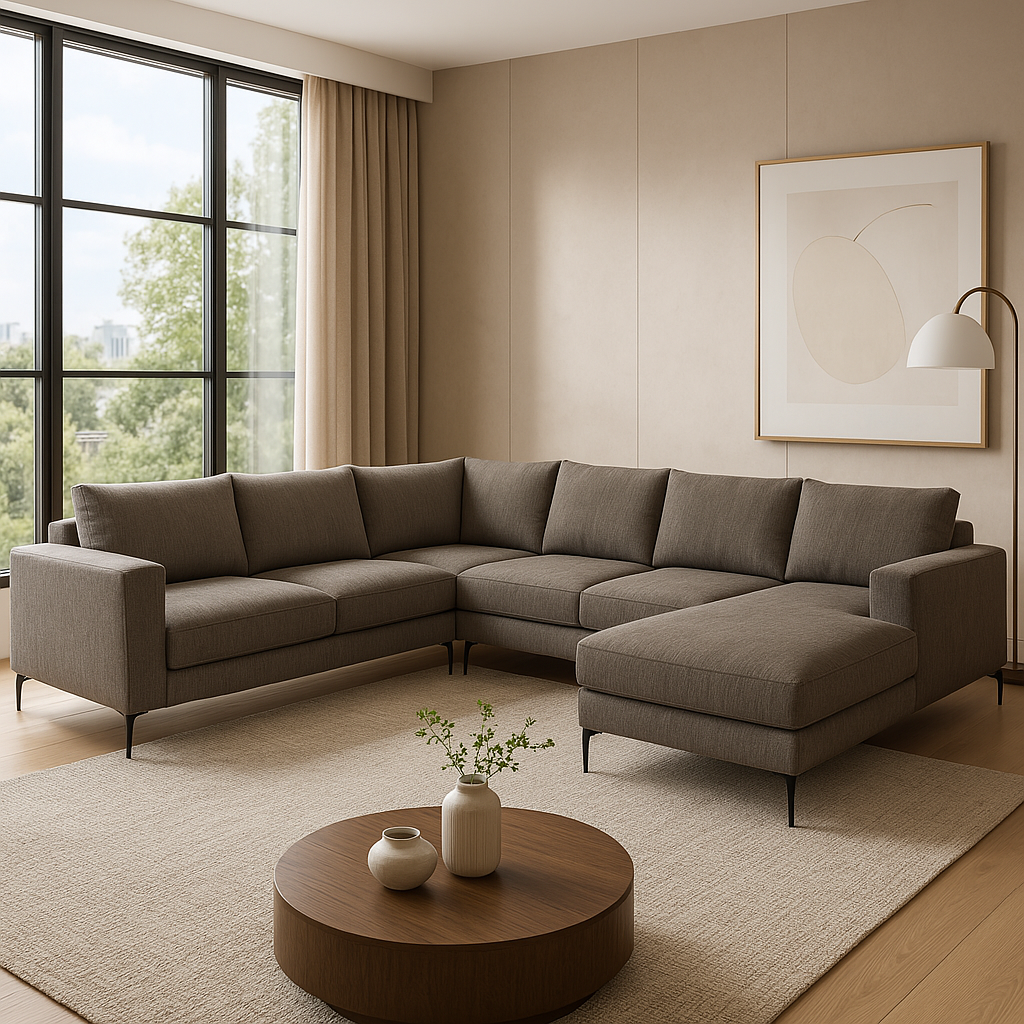 2BM - Canapé d'angle Gabriela - Droit - Tissu - Gris - 270x345x165cm