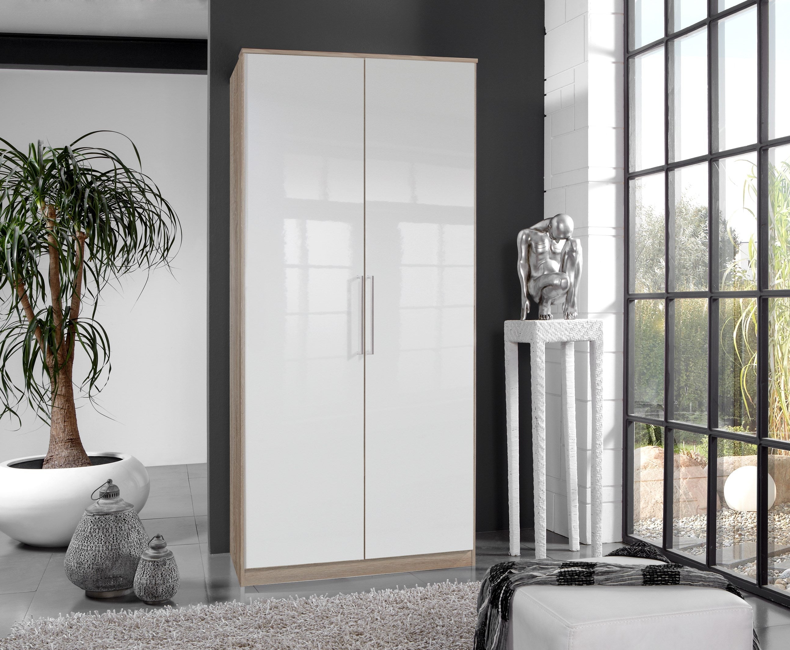 Wimex - Kleerkast Greven - 111202 - Wit/Ruwe Eik - 91x199x58cm