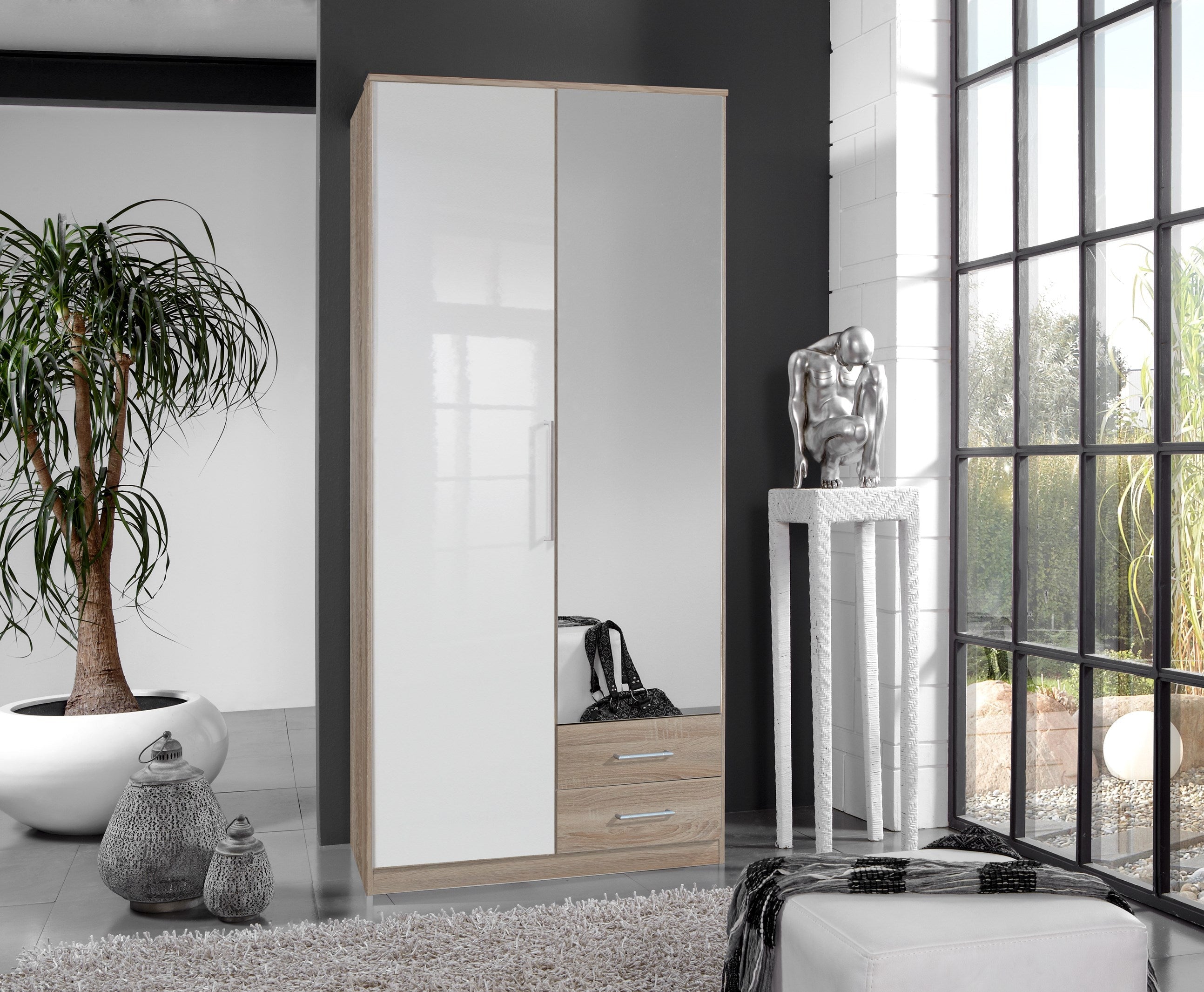 Wimex - Kleerkast Greven - 111209 - Wit/Ruwe Eik - 91x199x58cm