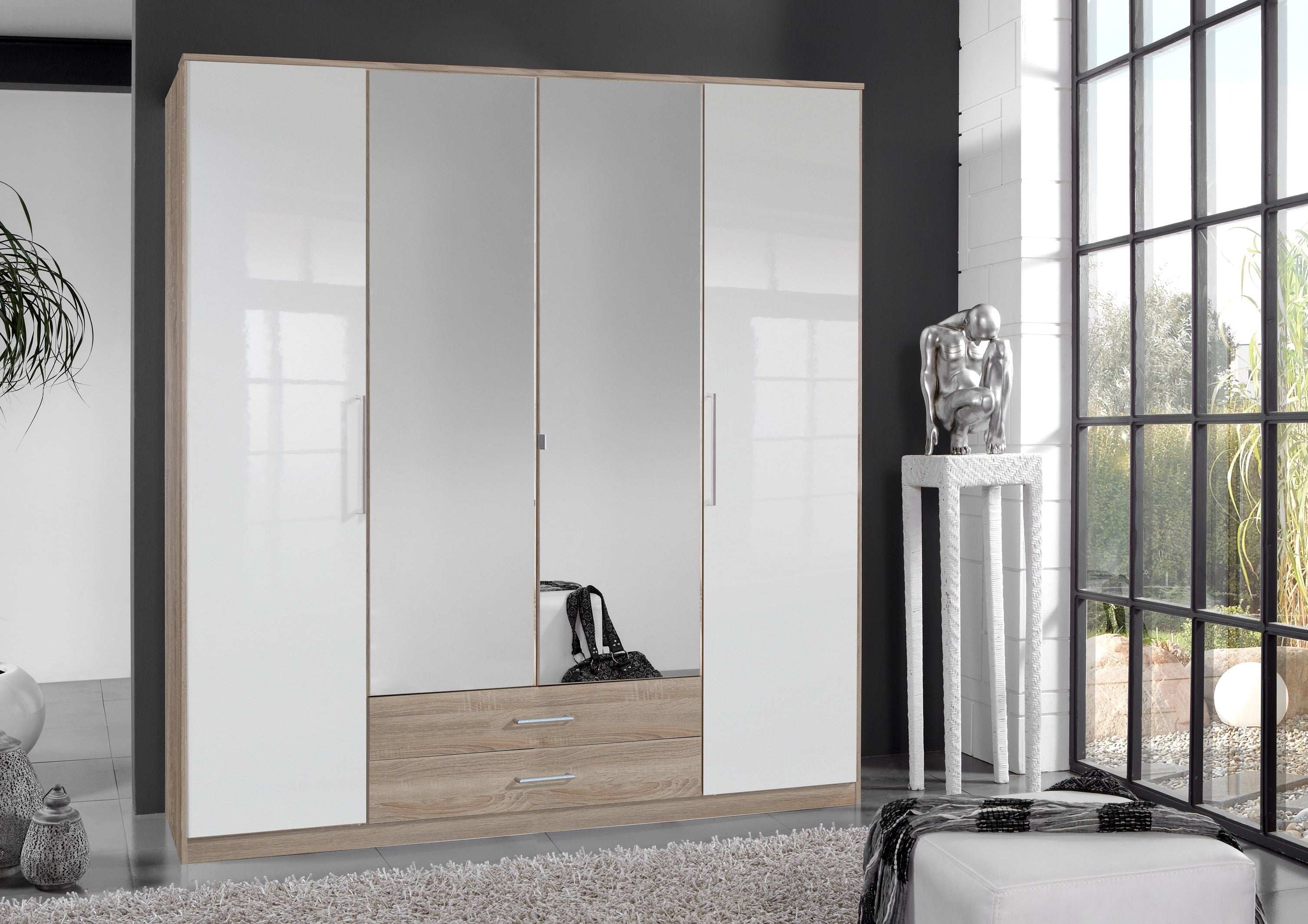 Wimex - Kleerkast Greven - 111453 - Wit/Ruwe Eik - 95x199x98cm