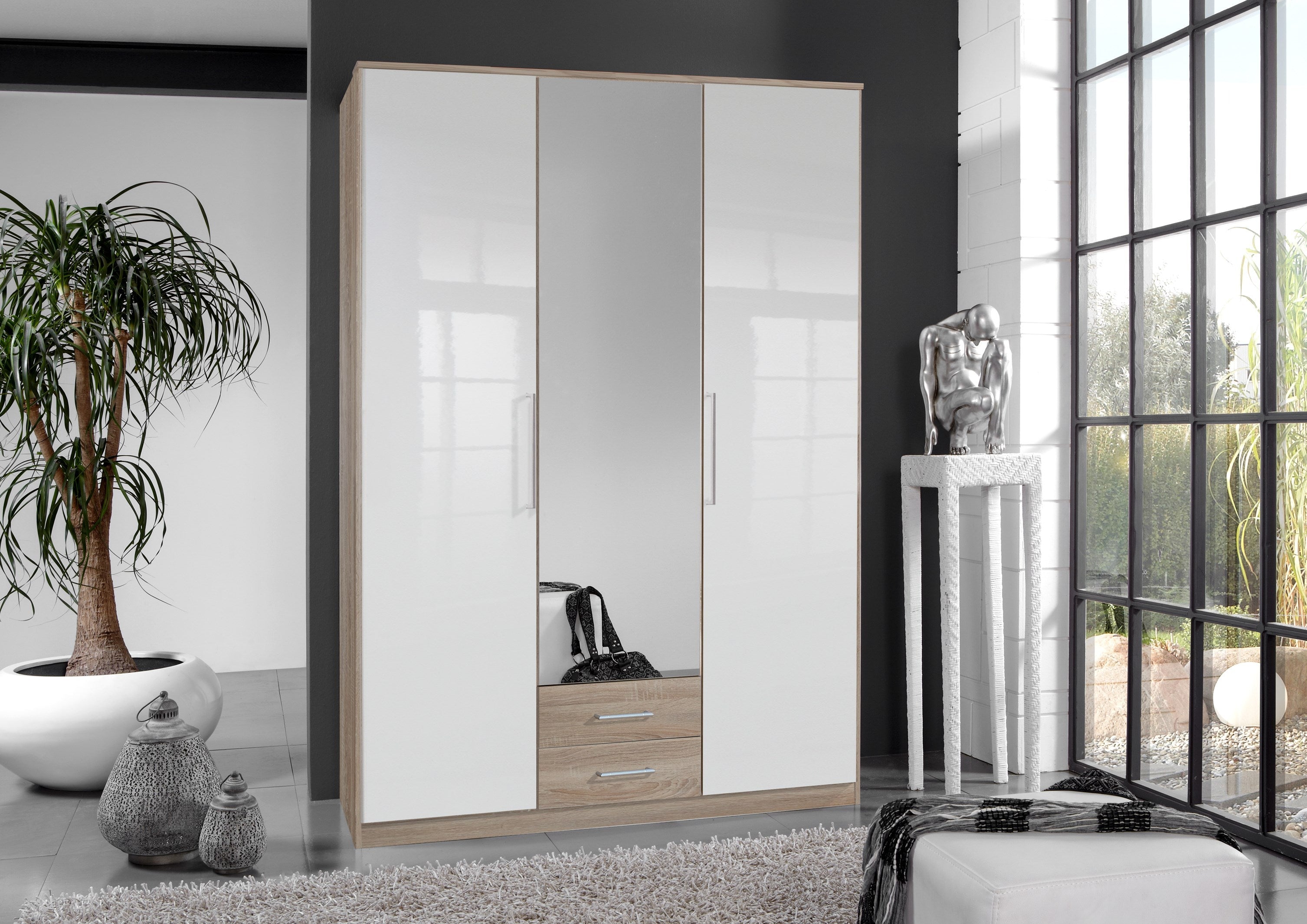 Wimex - Kleerkast Greven - 111484 - Wit/Ruwe Eik - 135x199x58cm