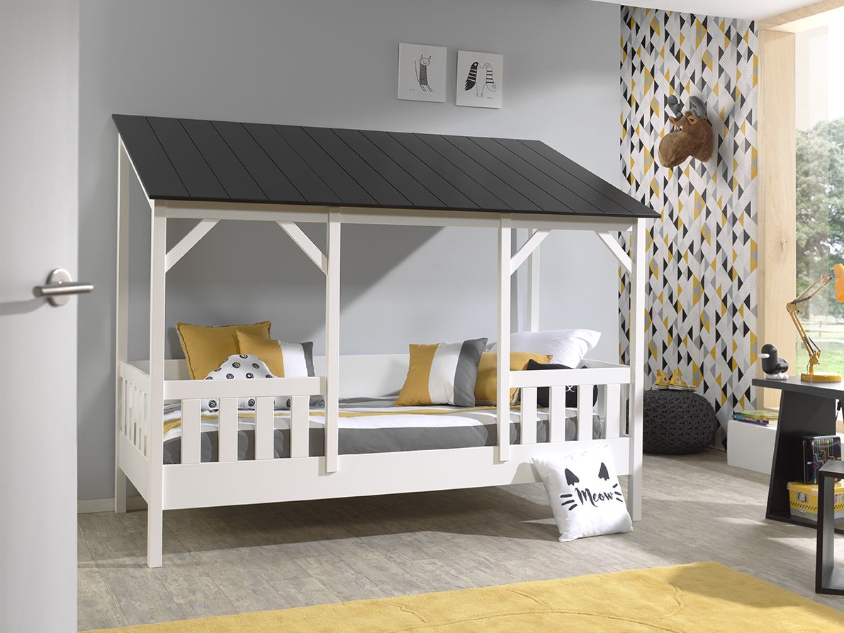 Vipack - Huisbed 03 - Zwart Dak - Wit - 90x200 cm