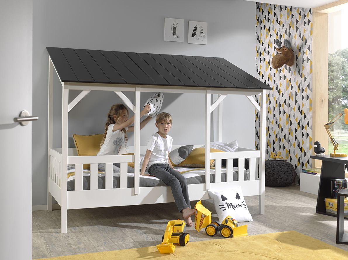 Vipack - Huisbed 03 - Zwart Dak - Wit - 90x200 cm