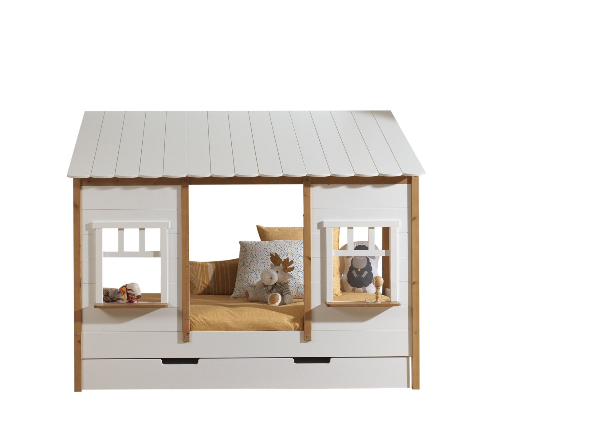 Cette combinaison de lit cabane se compose d'un lit cabane et d'un tiroir de lit