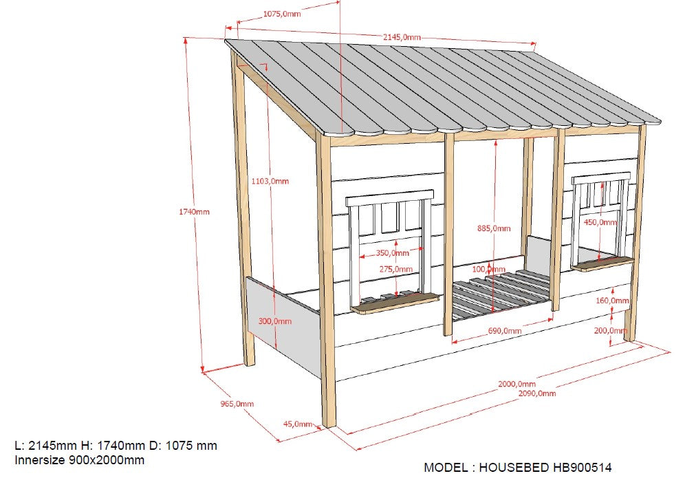 Deze Housebed-combinatie bestaat uit een huisbed en een bedlade
