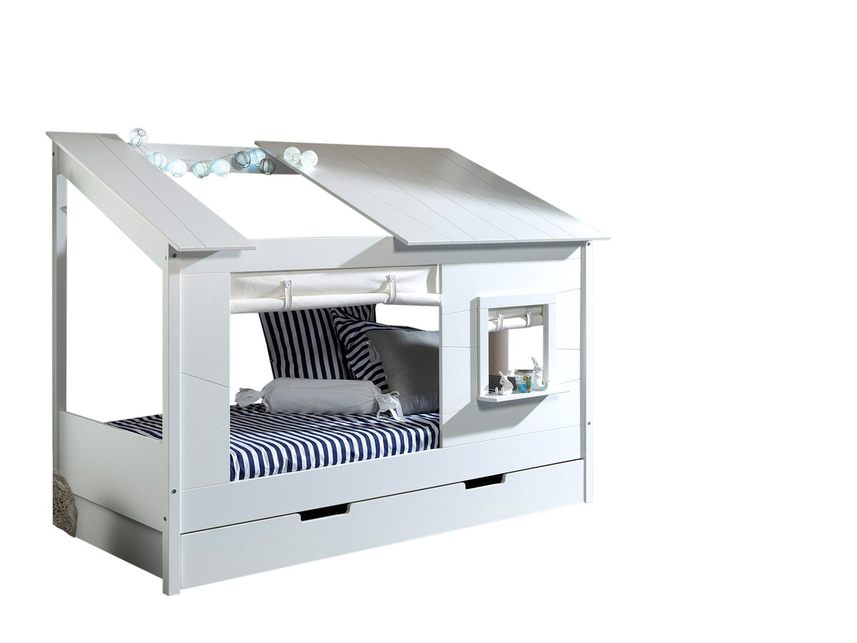 Vipack - Huisbed 26 - Met gordijn en bedlade - Wit - 90x200 cm