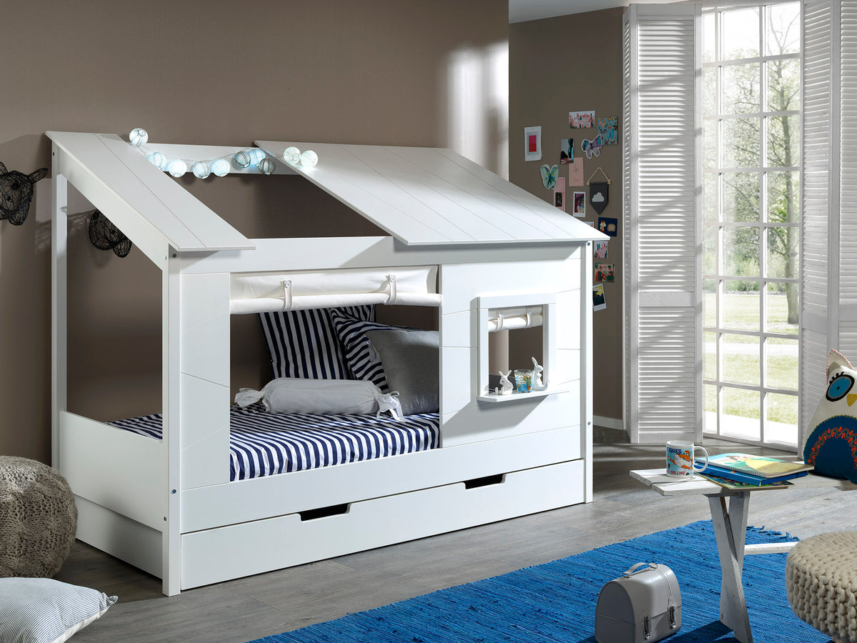 Vipack - Huisbed 26 - Met gordijn en bedlade - Wit - 90x200 cm