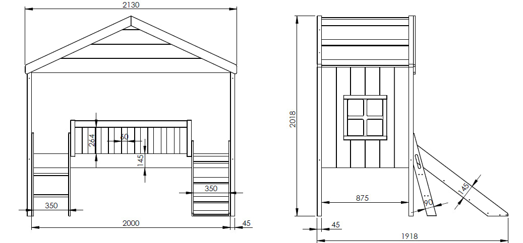 Huisbed met ladder en glijbaan, wit *