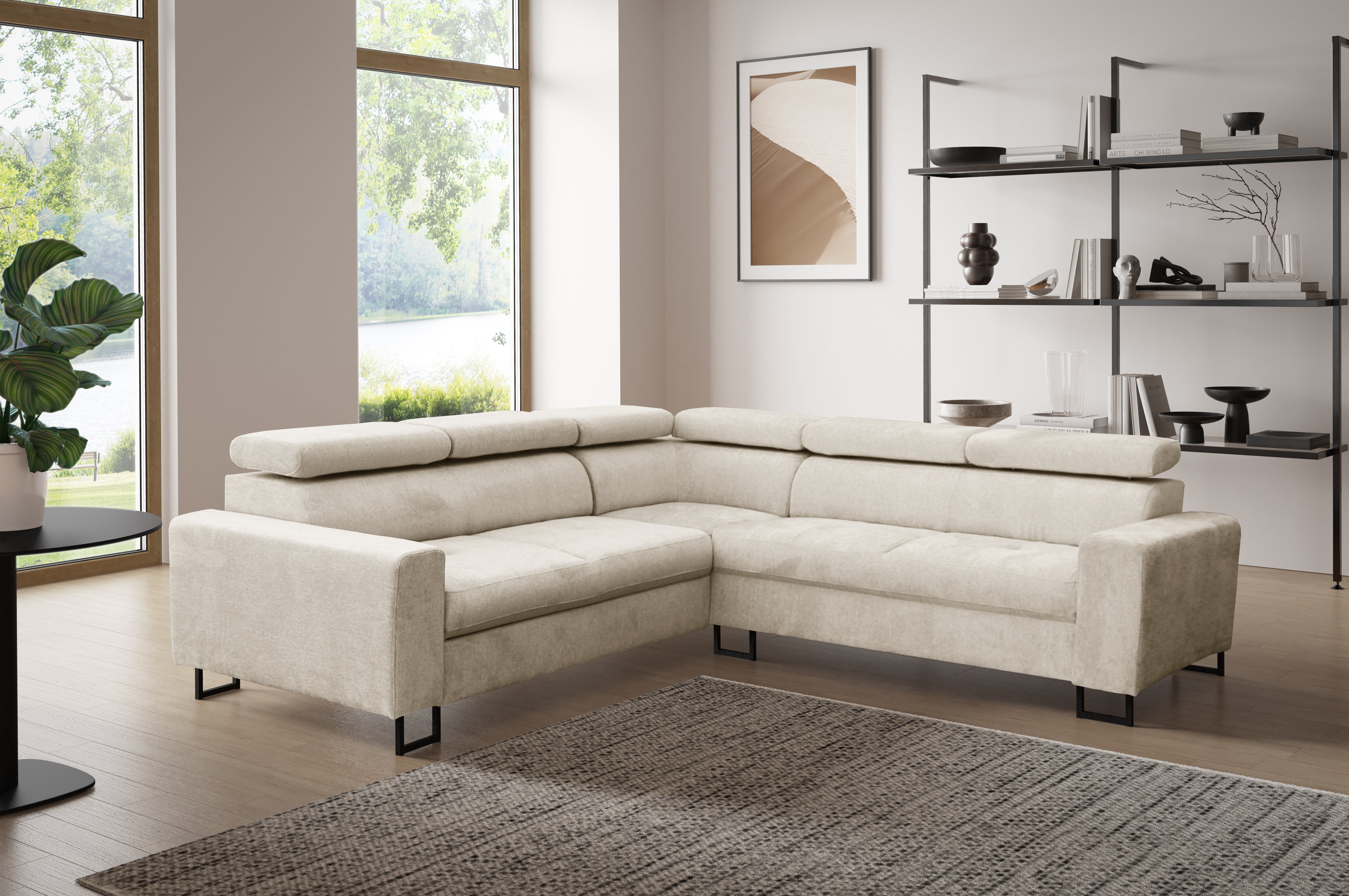 2BM - Canapé d'angle Hugo – Fonction lit - Coloris écru - 273 x 273 x H 84 cm