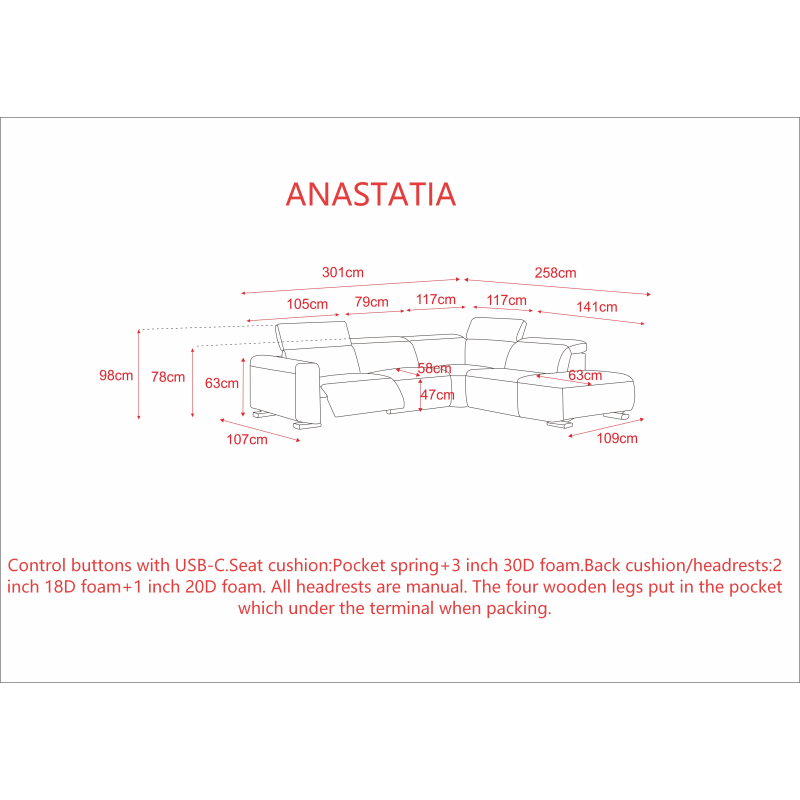 2BM - Hoeksalon Anastasia – 1 elektrische relax - 300x258 cm