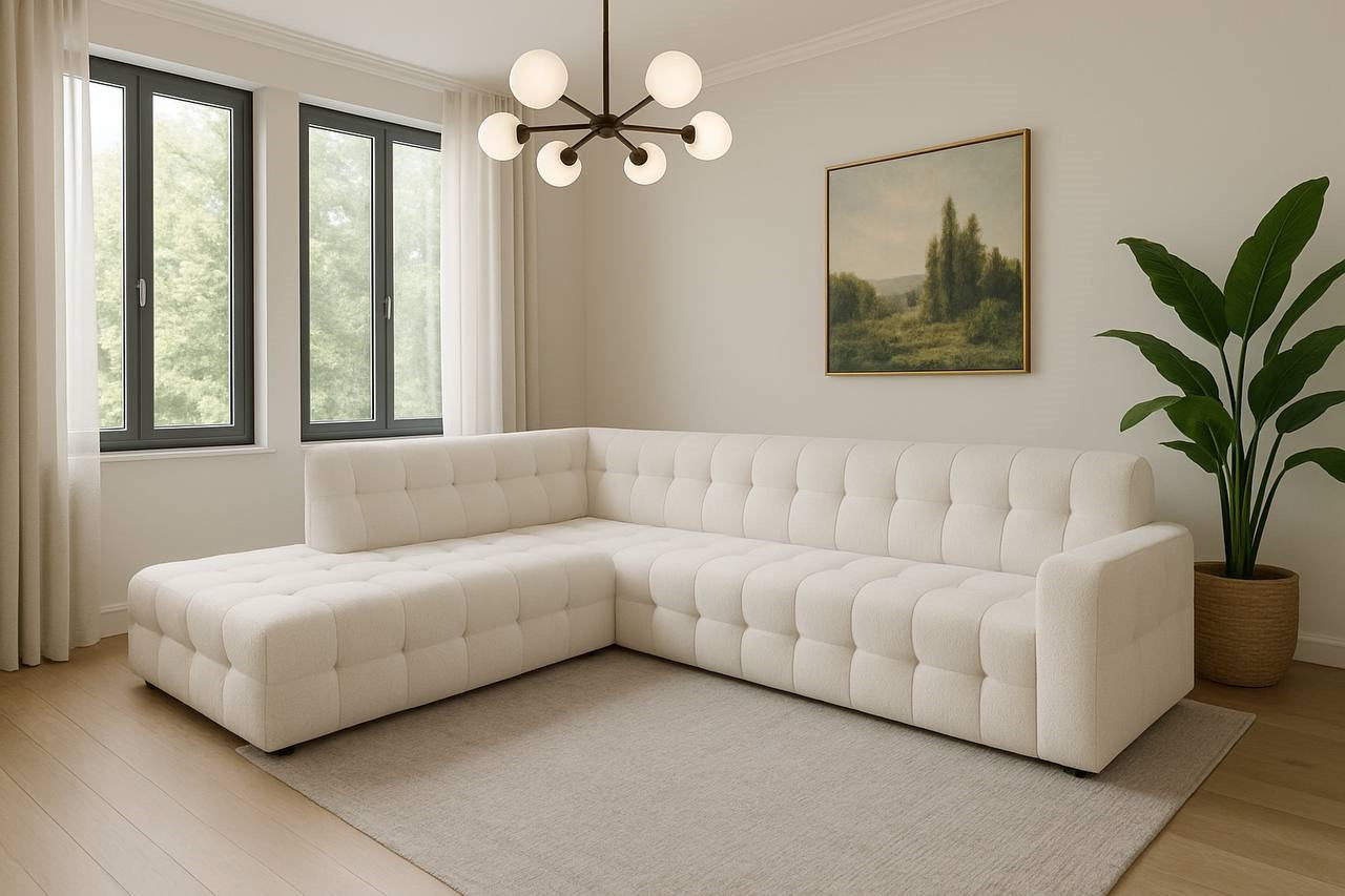2BM - Salon Selda L - Tissu beige - Coutures décoratives - Gauche - 260x280x88 cm