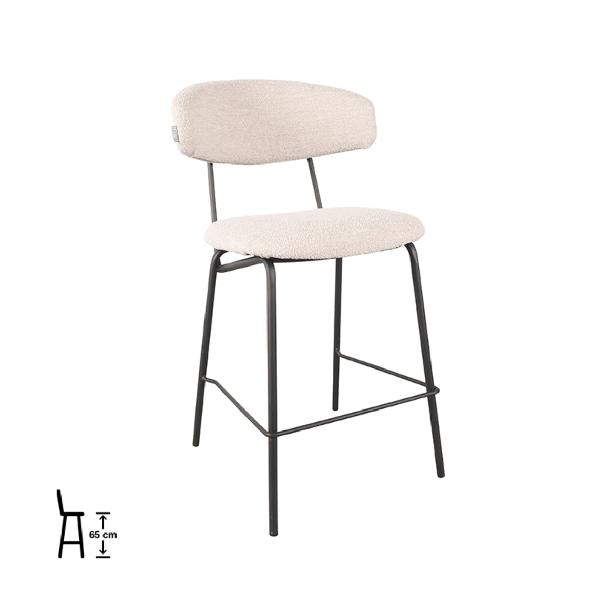 LABEL51 - Tabouret de bar Zack - Naturel - Boucle - Hauteur d'assise 65 cm