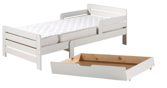 Vipack - Doorgroeibed JUMPER - Met bedlade en matras - Wit - 90x200 cm