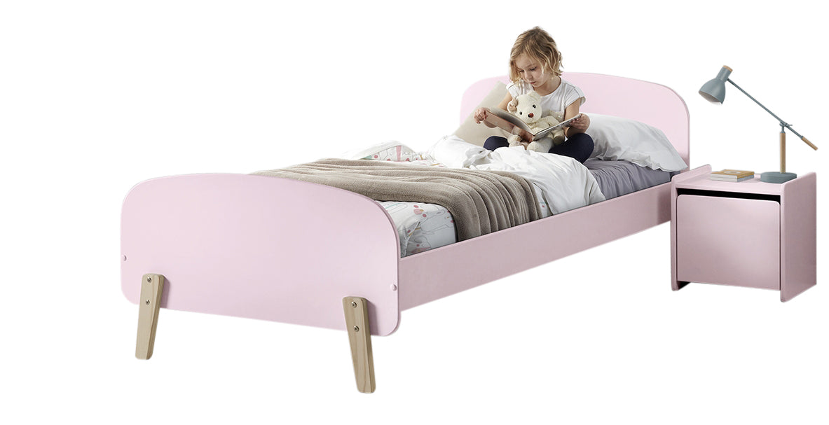 Deze KIDDY-combinatie in roze bestaat uit een bed (90 x 200) en het bijbehorende nachtkastje.