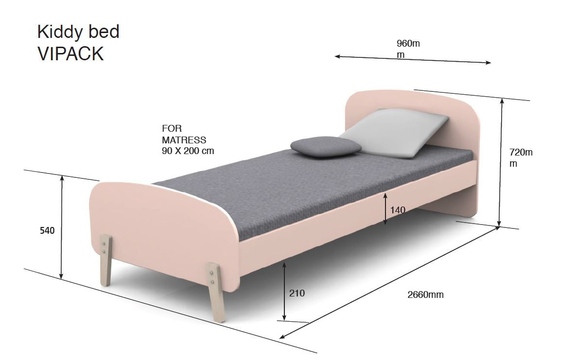 Cette combinaison KIDDY vert menthe se compose d'un lit (90 x 200), d'une table de chevet et d'un coffre de rangement.