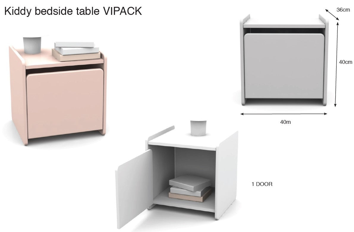 Deze KIDDY combinatie in roze bestaat uit een bed (90x200) met nachtkastje en uitvalbeveiliging.
