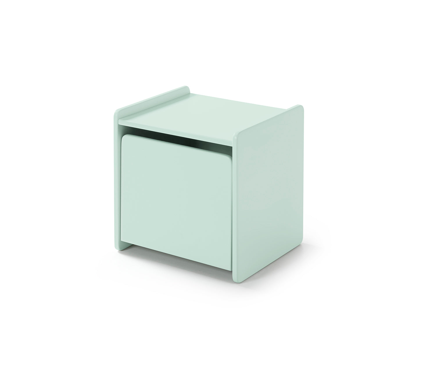 Deze KIDDY combinatie in mintgroen bestaat uit een bed (90x200) met nachtkastje en 2 hangplankjes (45 en 65 cm).