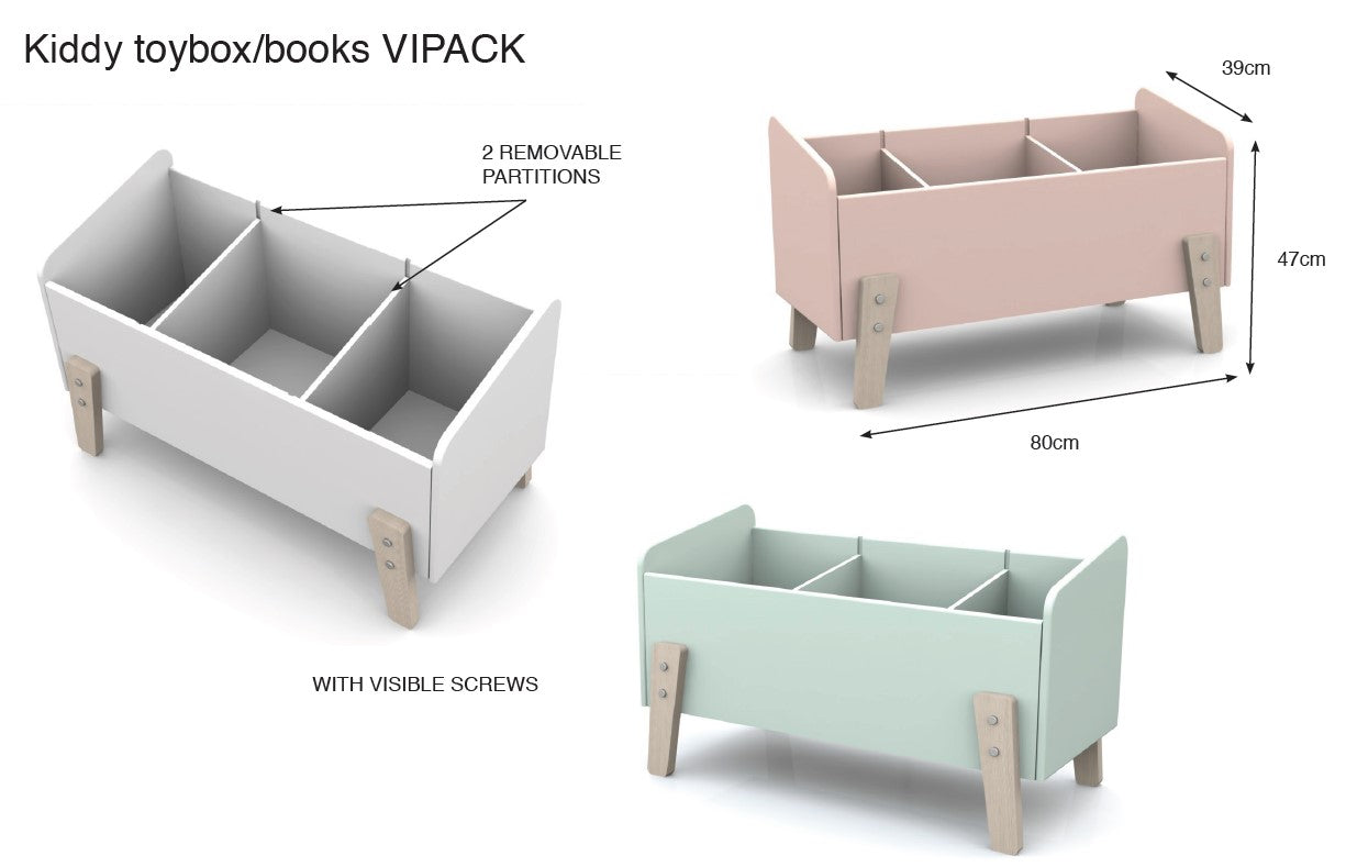 Deze KIDDY combinatie in mintgroen bestaat uit een bed (90x200) met nachtkastje, 2 hangplankjes (45 en 65 cm), uitvalbeveiliging en speelkoffer.