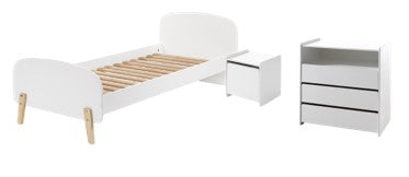 Deze KIDDY combinatie in wit bestaat uit een bed (90x200) met bijhorend nachtkastje en kommode.