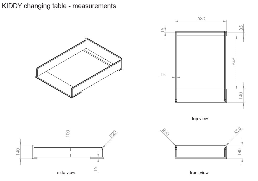 Deze KIDDY-combinatie in wit bestaat uit een babybed (60 x 120), een commode met bijhorende luierplank en een 2-deurs kleerkast.
