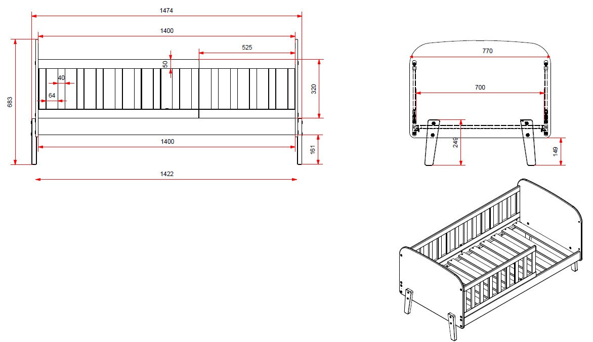 Deze KIDDY-combinatie in wit bestaat uit een peuterbed (70 x 140) met bijbehorend rolbed.