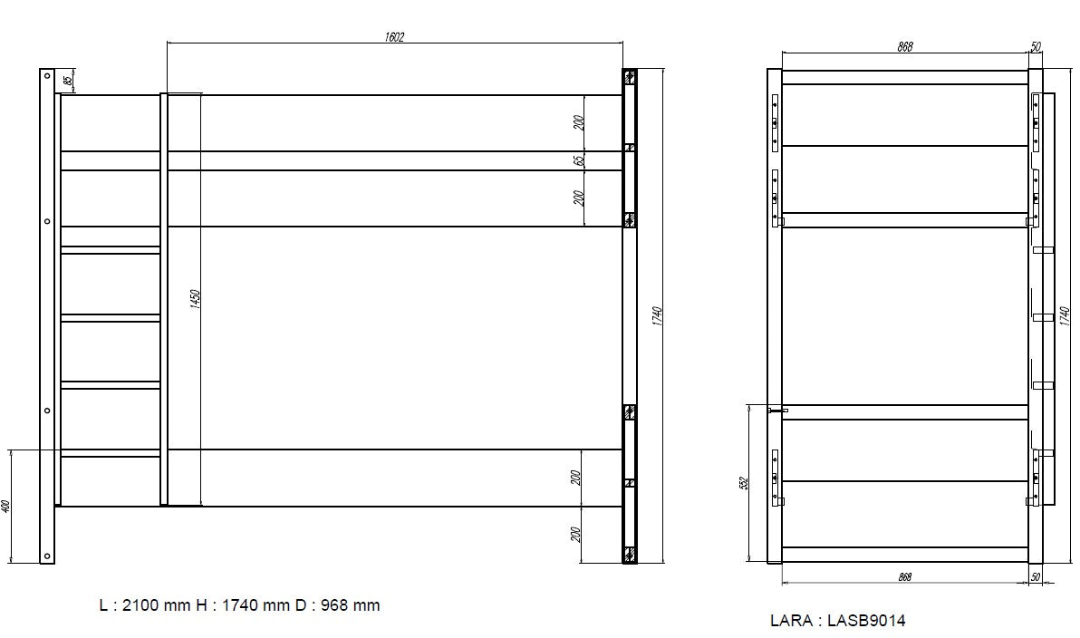 Deze LARA combinatie in wit bestaat uit een stapelbed (90x200) met bijhorend rolbed en 3-deurs kleerkast.